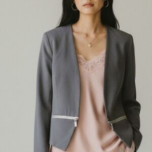 Against Nudity Montreal Linen Cotton Gray Jacket with Zipper Details